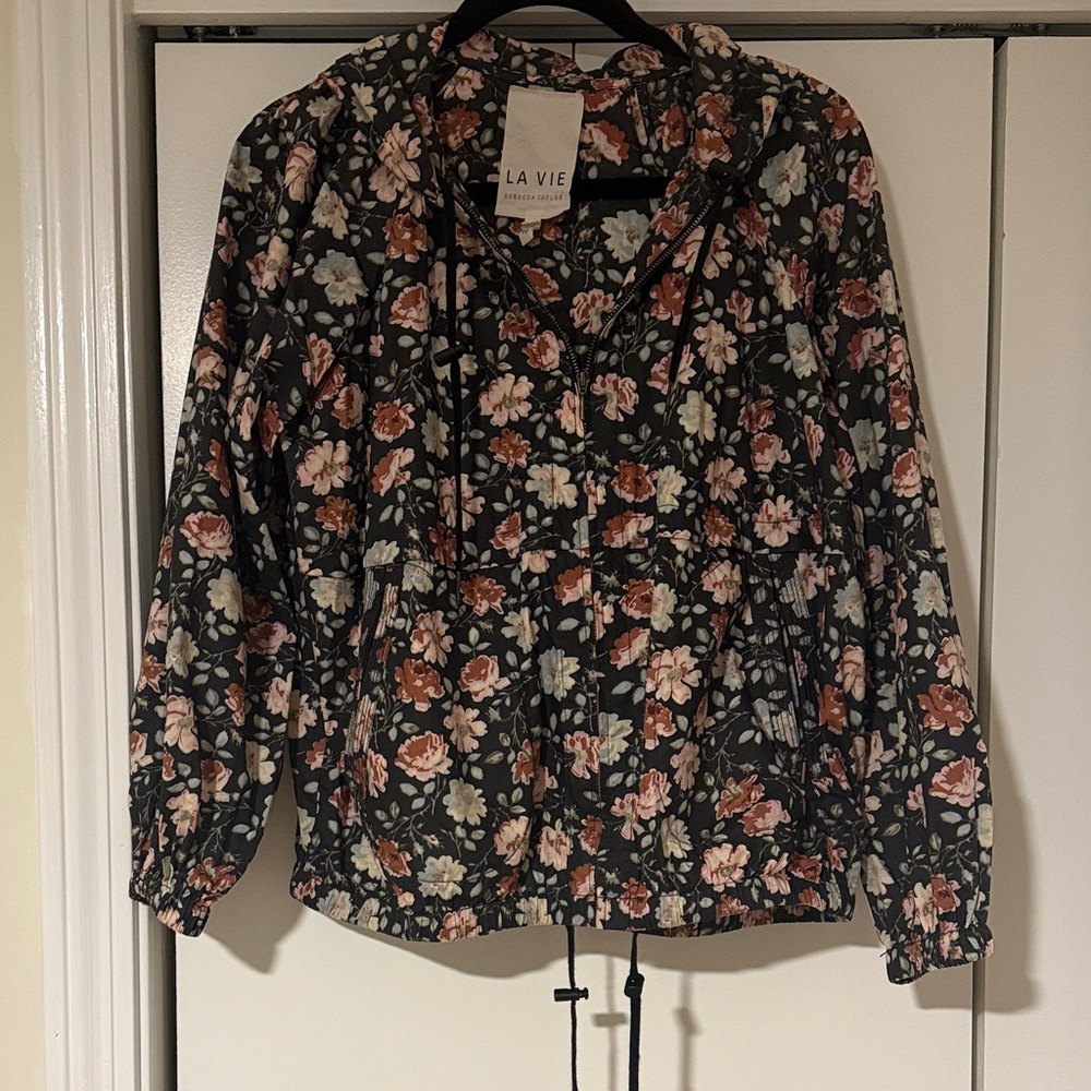 Rebecca Taylor Black Floral Hooded Jacket